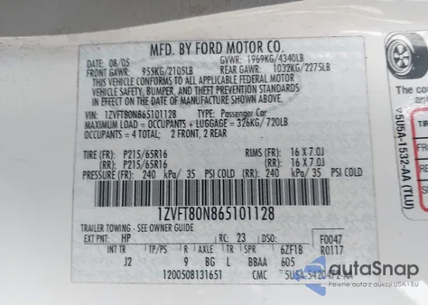 2006 Ford Mustang V6 z USA, uszkodzony, nr VIN 1ZVFT80N865101128